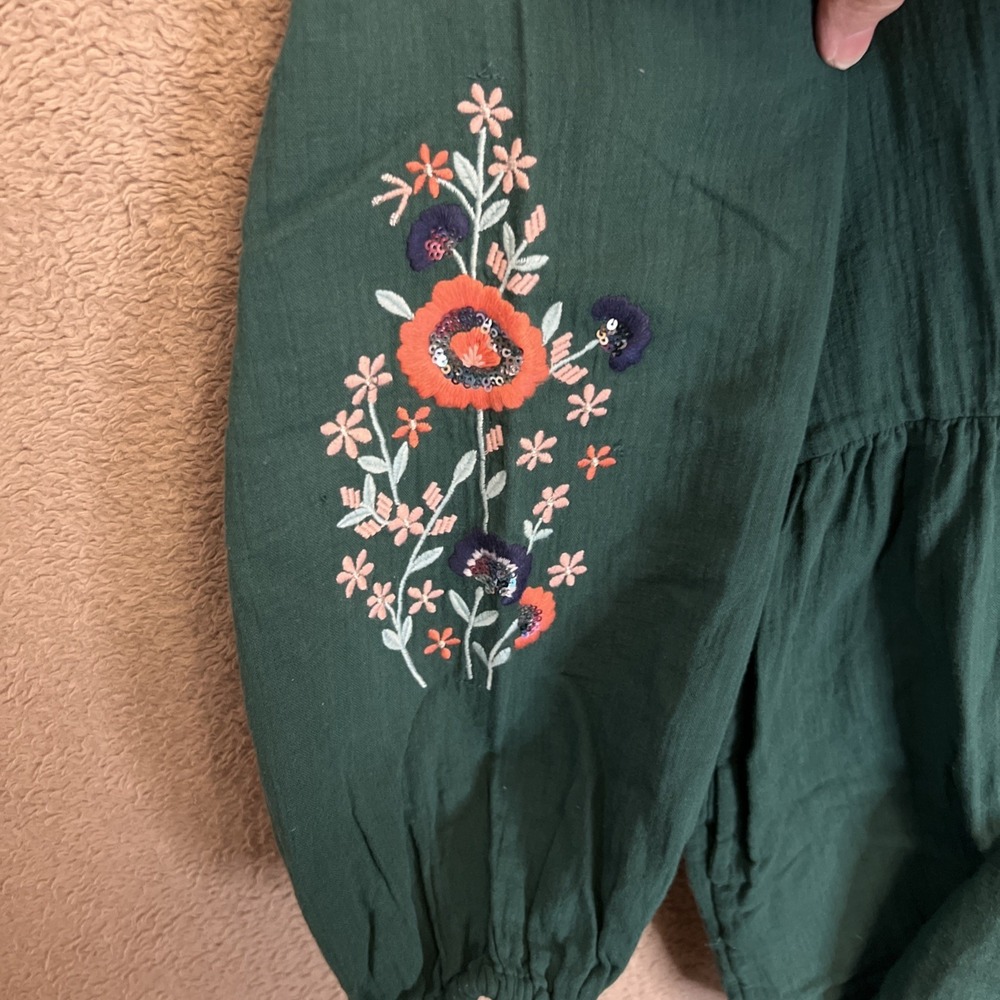 Cat & Jack Dark Green Embroidered Girls Dress Cottagecore Size XXL(18) Bohemian - Picture 7 of 9